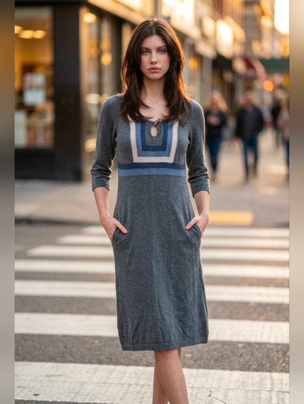 Prana Blue and Gray Knit Top with Button Accent